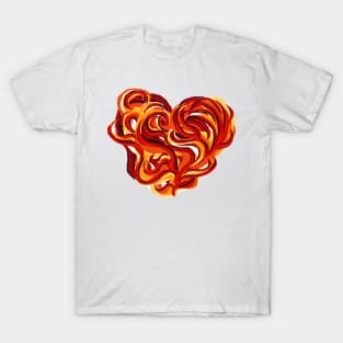 Flowy fire and flames valentines day heart T-Shirt